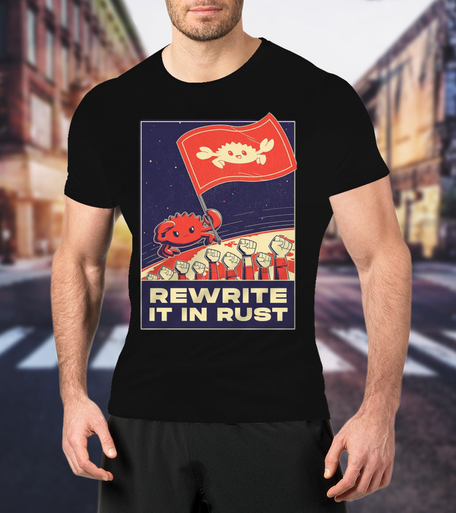 Rewrite It In Rust With Ferris Crab Flag Revolution T-Shirt