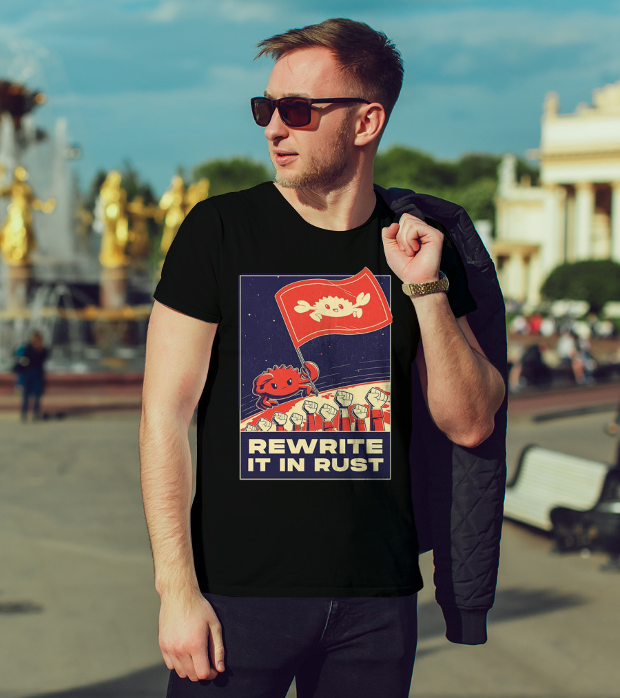 Rewrite It In Rust With Ferris Crab Flag Revolution T-Shirt