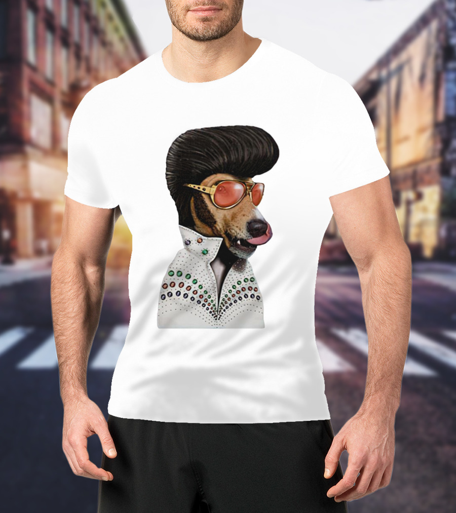 Elvis Dog Costume With Sunglasses And Rhinestone Jumpsuit T-Shirt