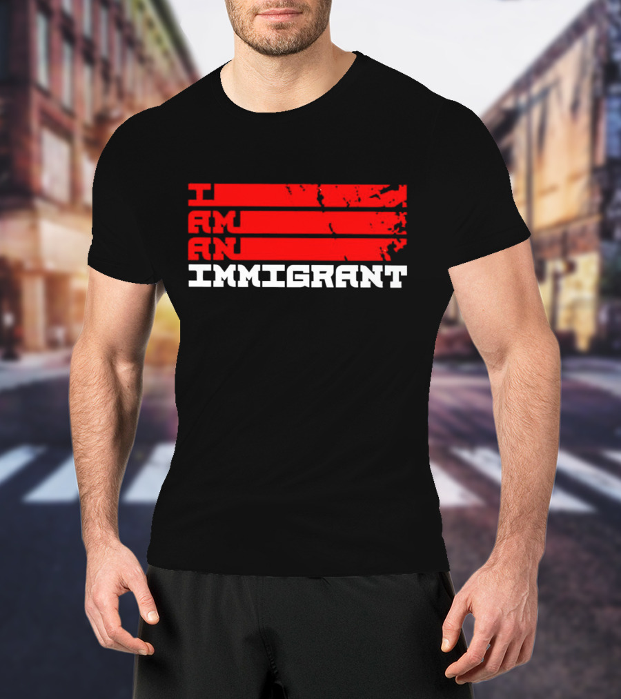 I Am An Immigrant Bold Red Stripes Empowerment T-Shirt
