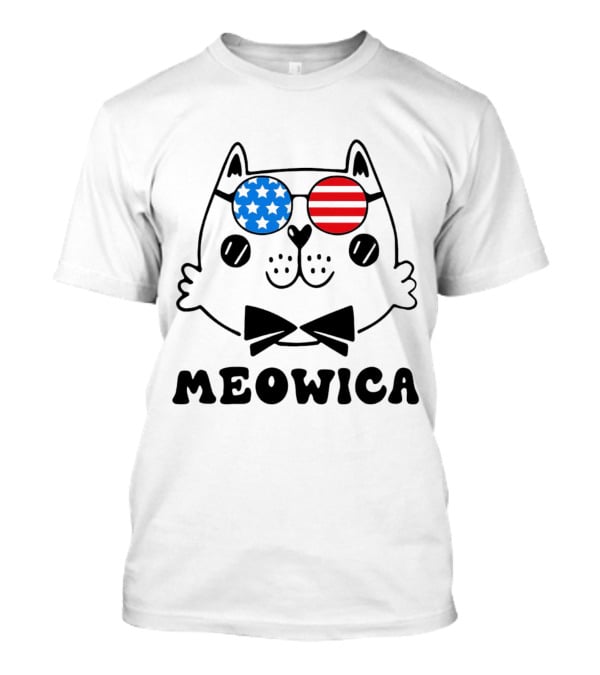Meowica America Cat In Patriotic Star And Stripe Sunglasses T-Shirt