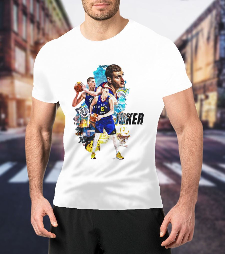 Nikola Jokic Joker Denver Basketball Player Dynamic Collage T-Shirt
