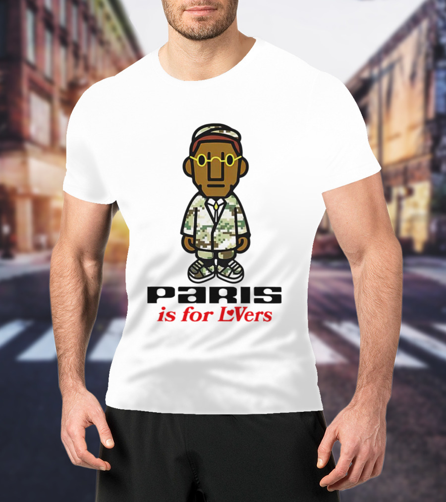 Paris Is For Lovers Cartoon Character In Camo Outfit With Glasses T-Shirt