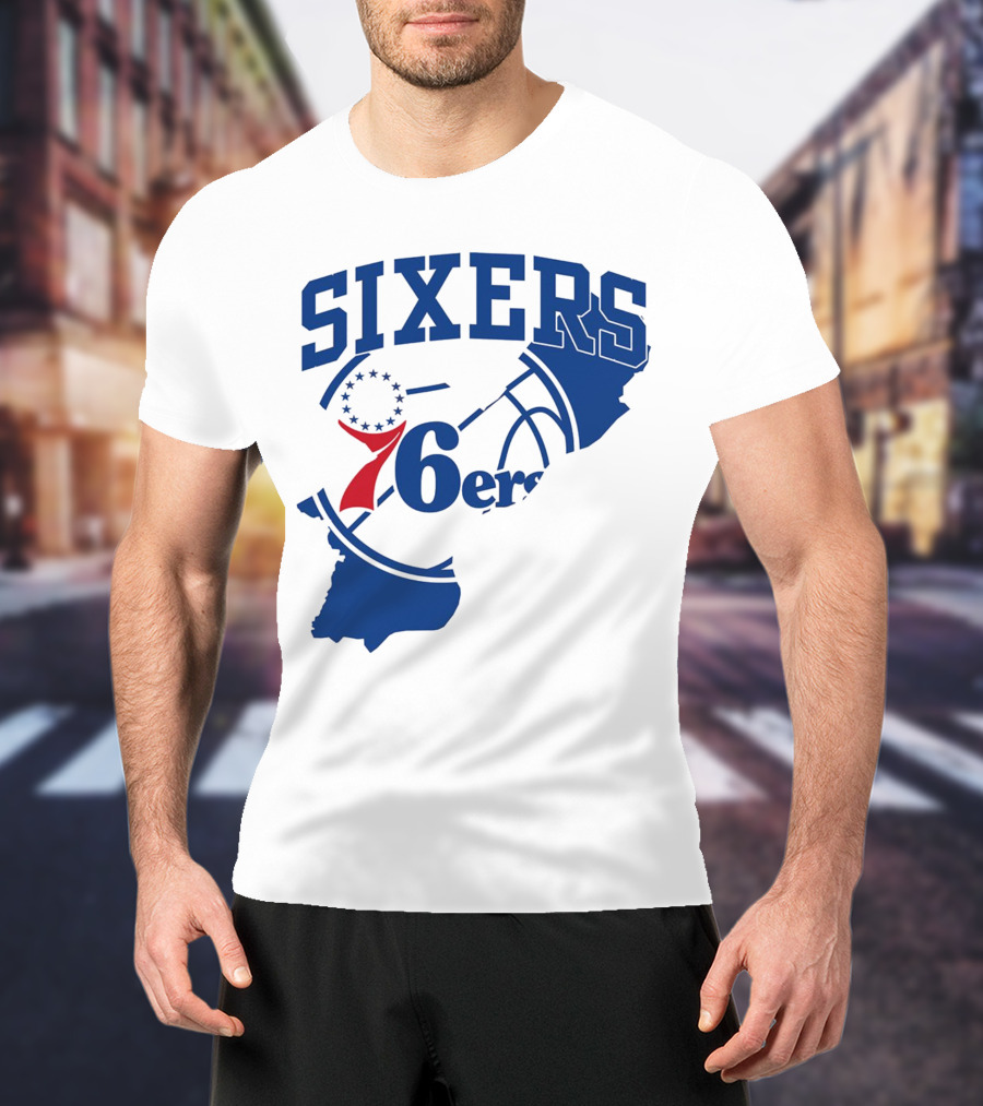 Philadelphia Sixers 76ers Map Basketball Pennsylvania Shape T-Shirt