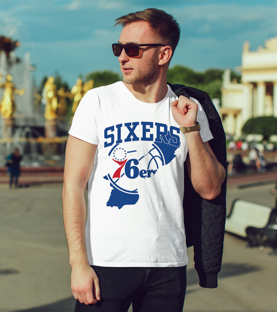 Philadelphia Sixers 76ers Map Basketball Pennsylvania Shape T-Shirt