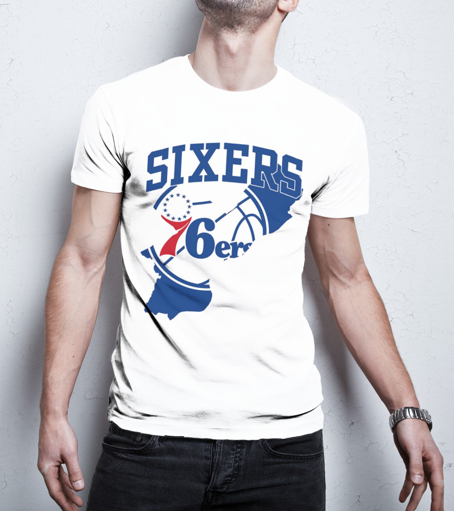 Philadelphia Sixers 76ers Map Basketball Pennsylvania Shape T-Shirt