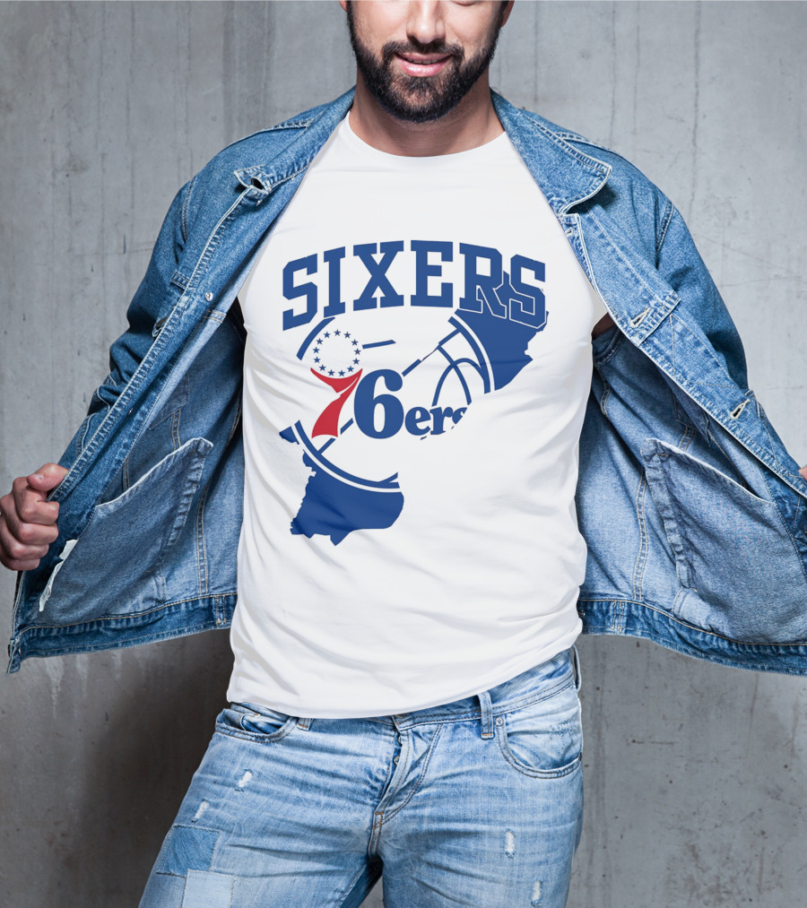 Philadelphia Sixers 76ers Map Basketball Pennsylvania Shape T-Shirt