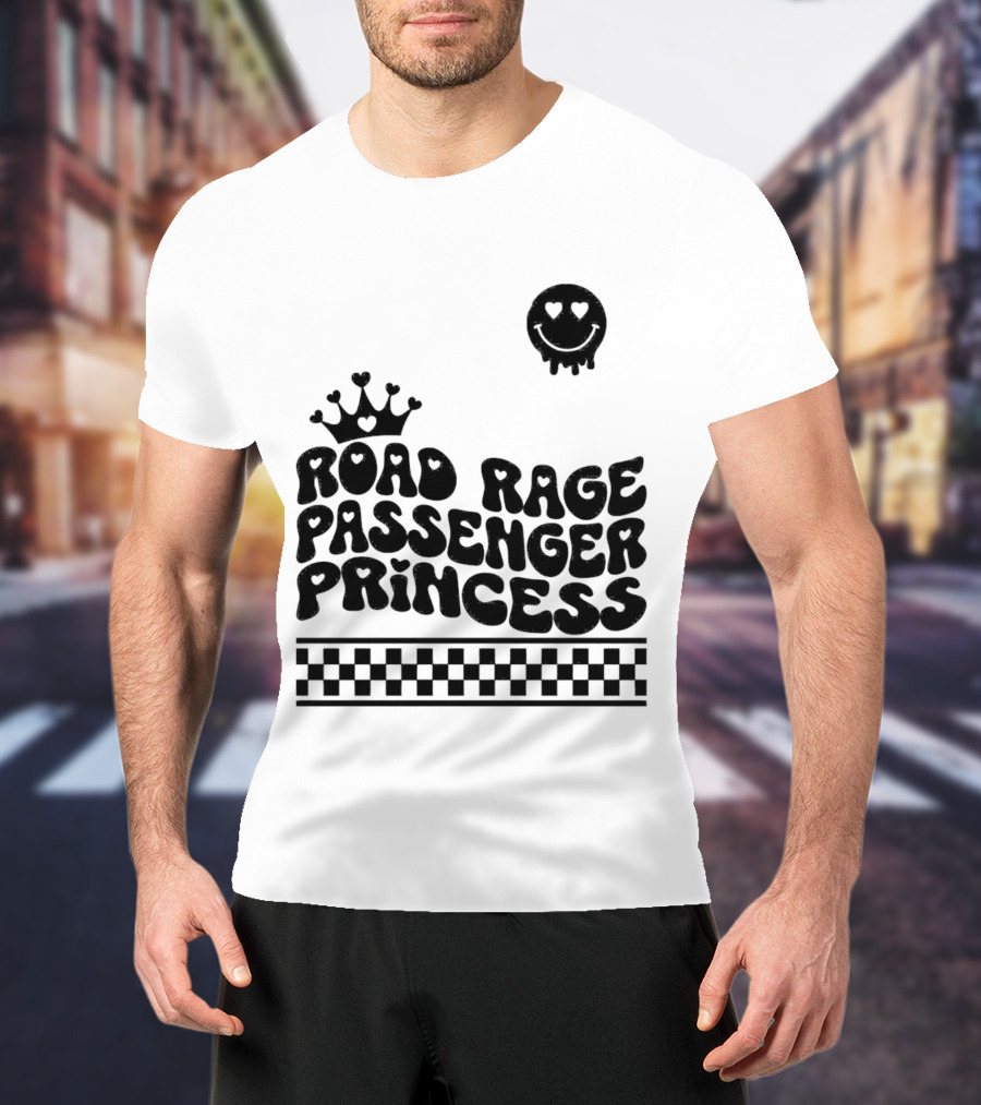 Road Rage Passenger Princess Crown Heart Smile Checkered T-Shirt