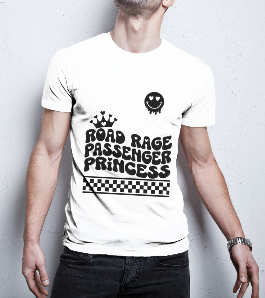 Road Rage Passenger Princess Crown Heart Smile Checkered T-Shirt