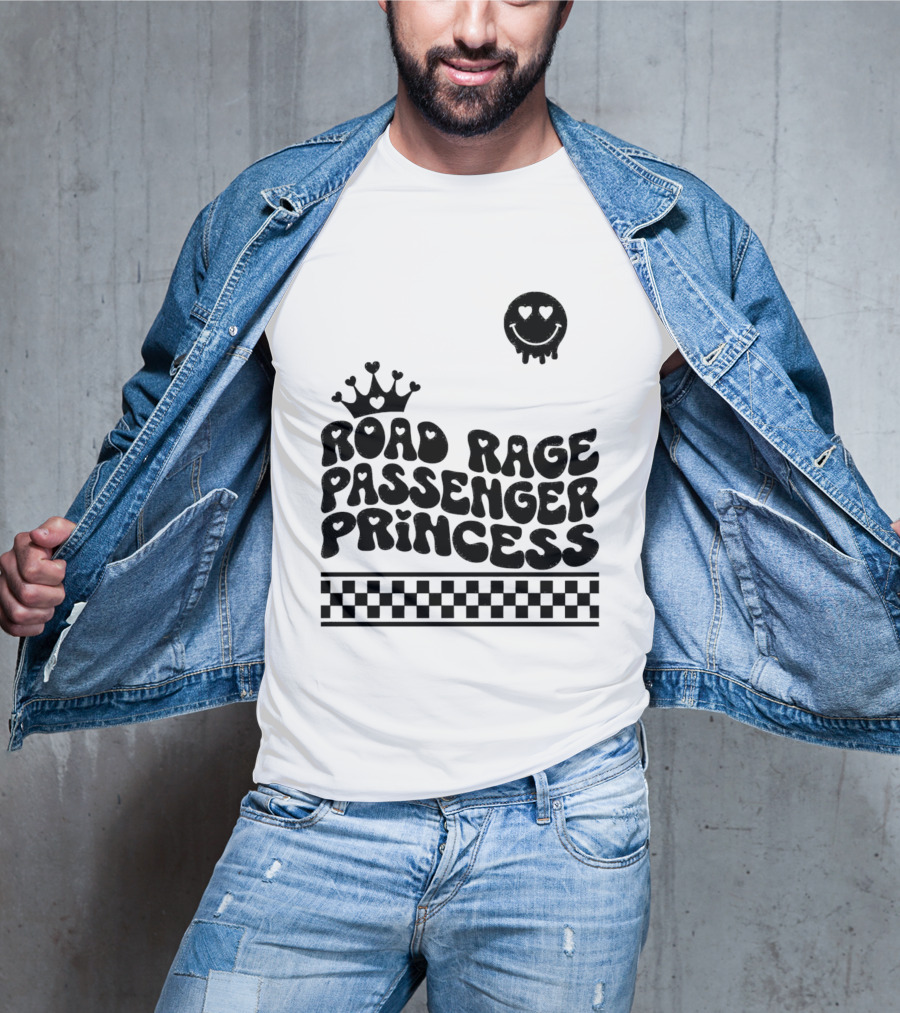 Road Rage Passenger Princess Crown Heart Smile Checkered T-Shirt