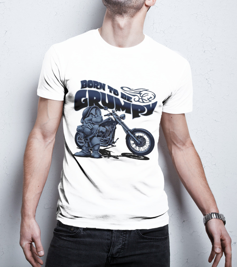 Born To Be Grumpy Motorcycle With Character And Chopper T-Shirt