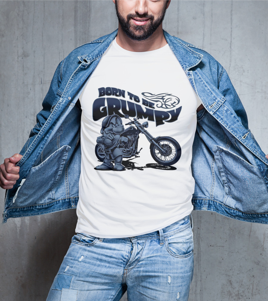 Born To Be Grumpy Motorcycle With Character And Chopper T-Shirt