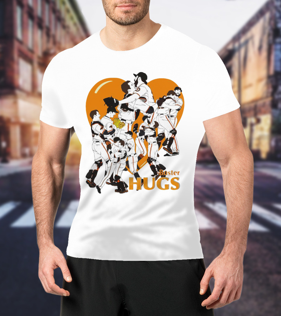 Buster Hugs San Francisco Giants Orange Heart Players Embrace T-Shirt