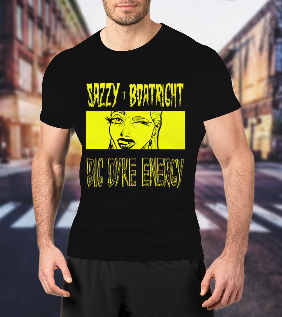 Sazzy Boatright Big Dyke Energy Winking Yellow Comic T-Shirt