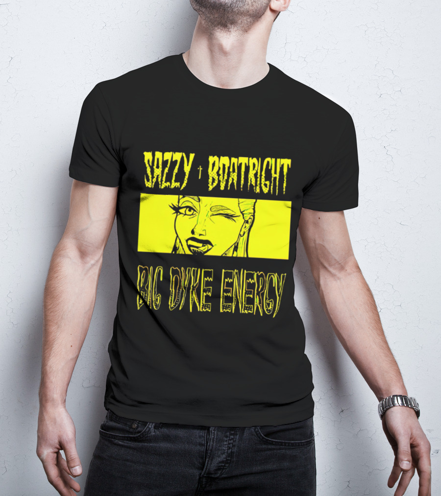 Sazzy Boatright Big Dyke Energy Winking Yellow Comic T-Shirt