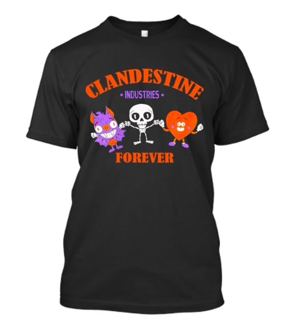 Clandestine Industries Forever Skeleton Bat Heart Characters T-Shirt