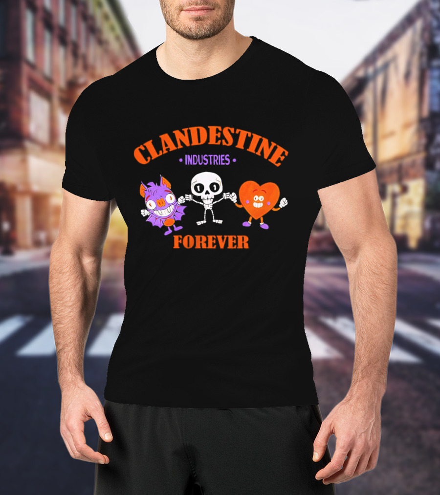 Clandestine Industries Forever Skeleton Bat Heart Characters T-Shirt