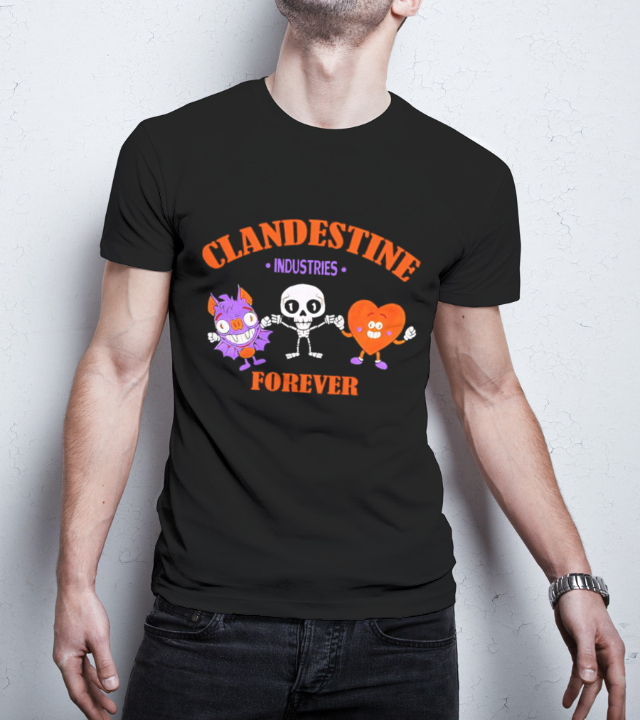 Clandestine Industries Forever Skeleton Bat Heart Characters T-Shirt