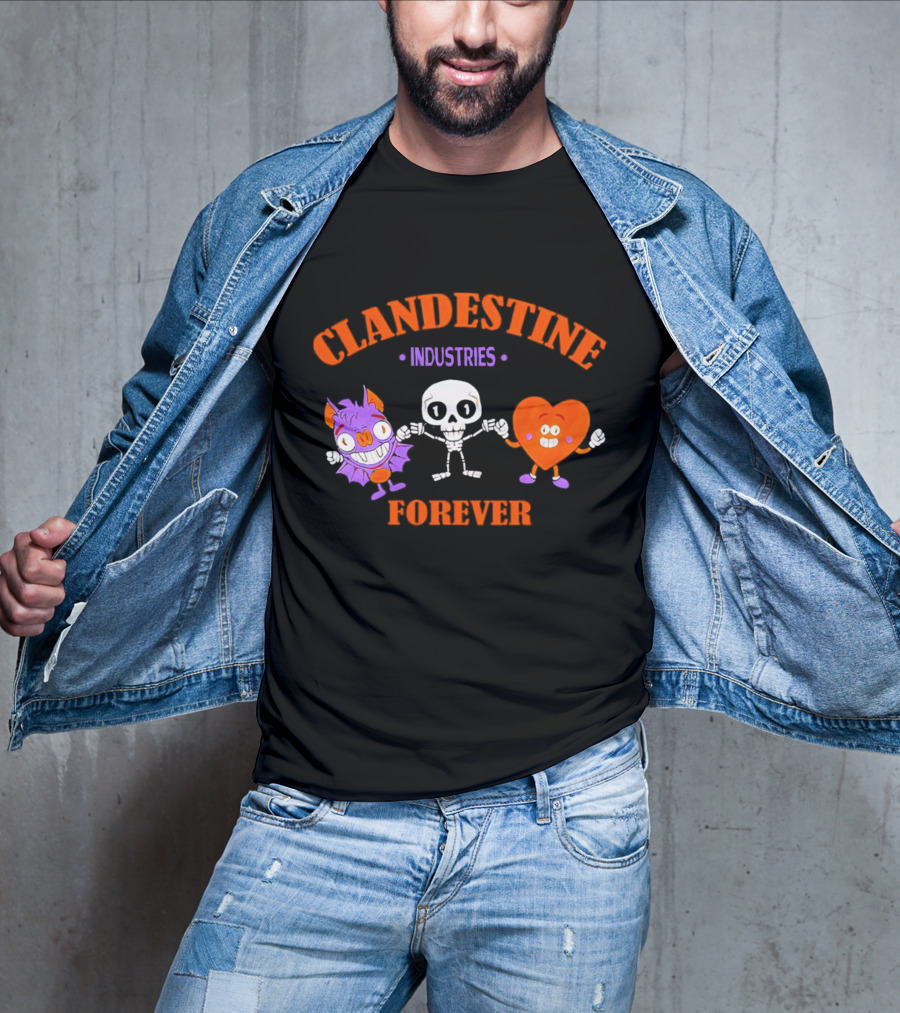 Clandestine Industries Forever Skeleton Bat Heart Characters T-Shirt