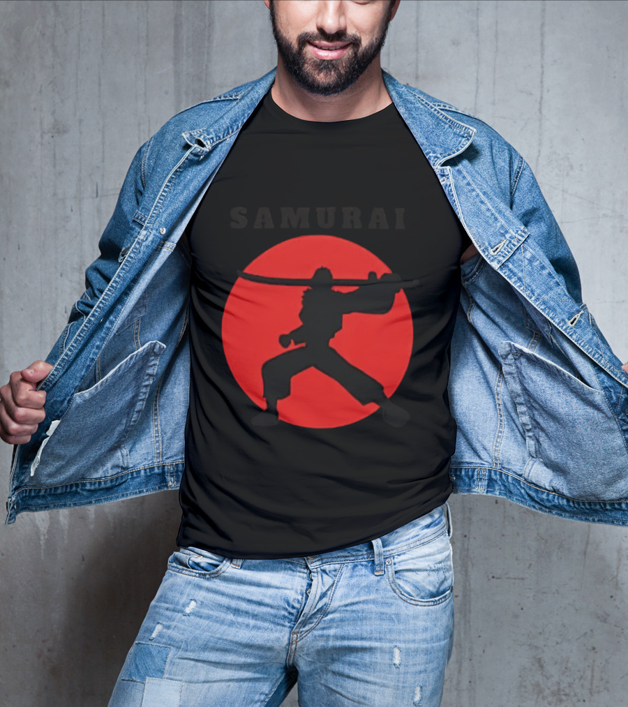 Samurai Silhouette With Red Sun Background T-Shirt