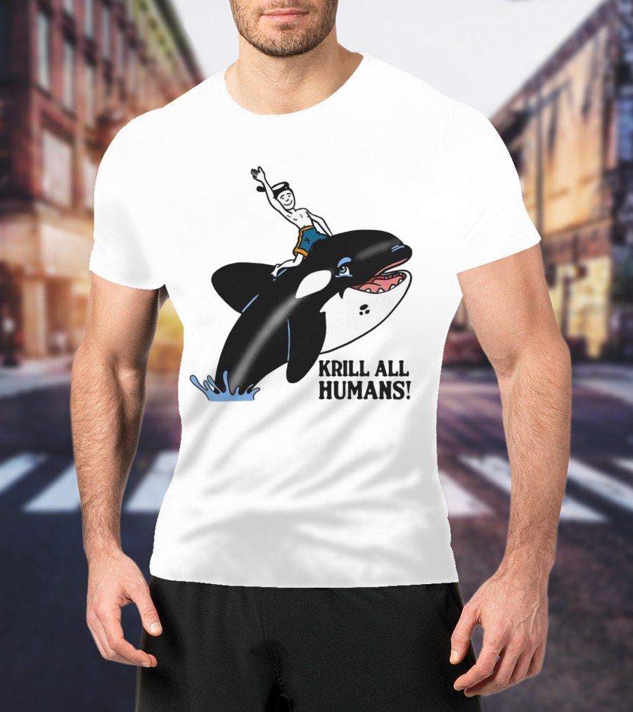 Krill All Humans Orca Rider Sailor Cartoon T-Shirt