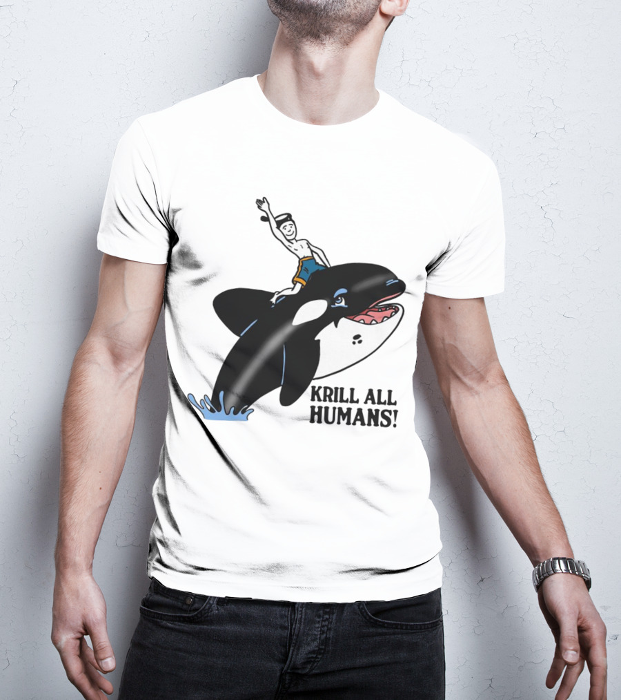 Krill All Humans Orca Rider Sailor Cartoon T-Shirt