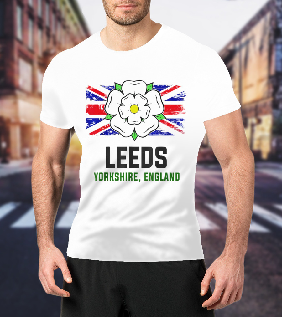 Leeds Yorkshire England Black Rose Union Jack T-Shirt