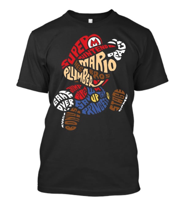 Super Nintendo Mario Bros Plumber Jump Stage Game Typography T-Shirt