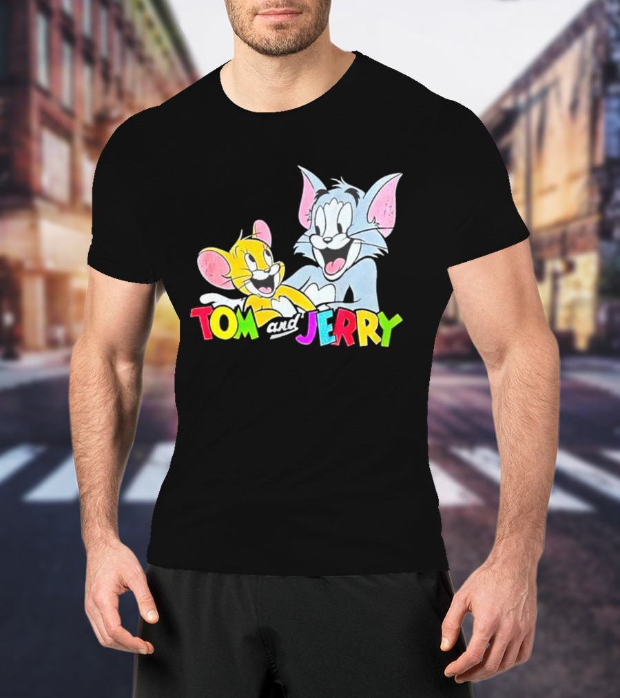 Tom And Jerry Colorful Smiling Cartoon Characters T-Shirt