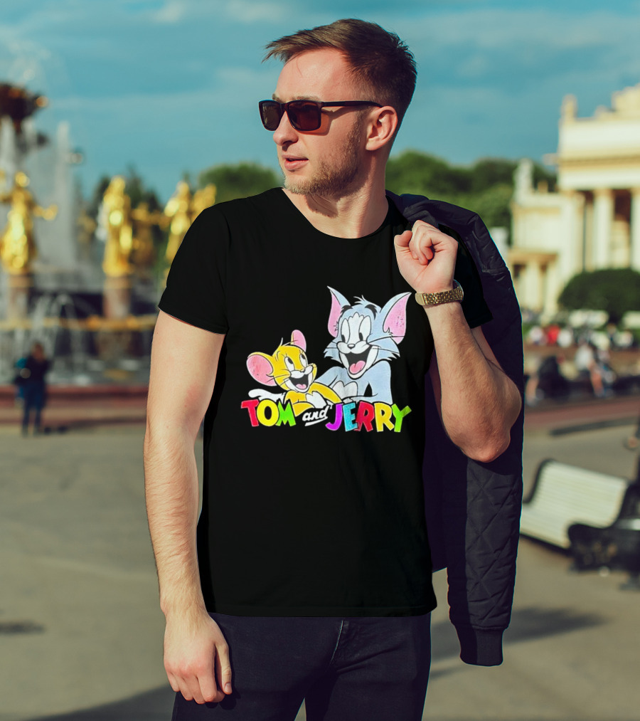 Tom And Jerry Colorful Smiling Cartoon Characters T-Shirt