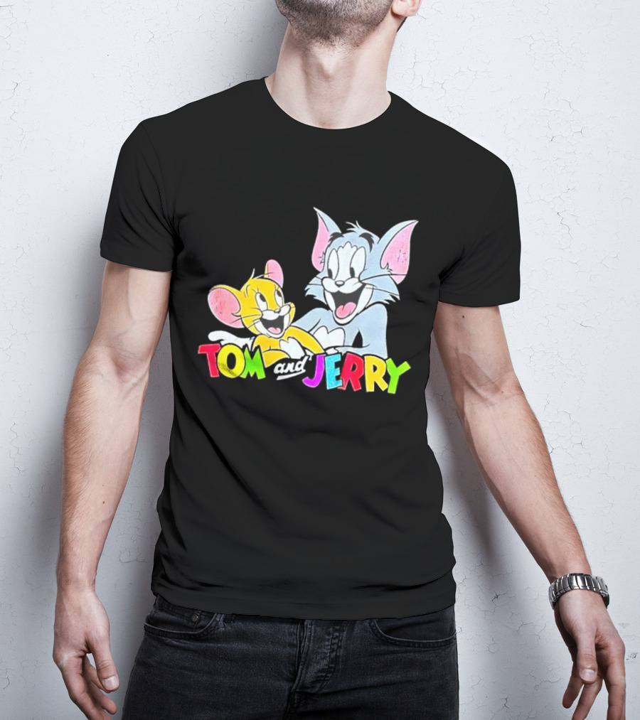 Tom And Jerry Colorful Smiling Cartoon Characters T-Shirt