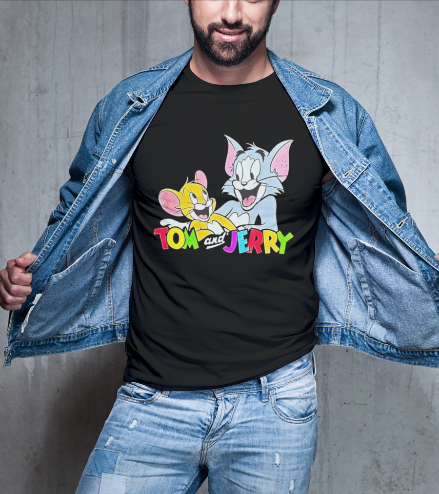 Tom And Jerry Colorful Smiling Cartoon Characters T-Shirt