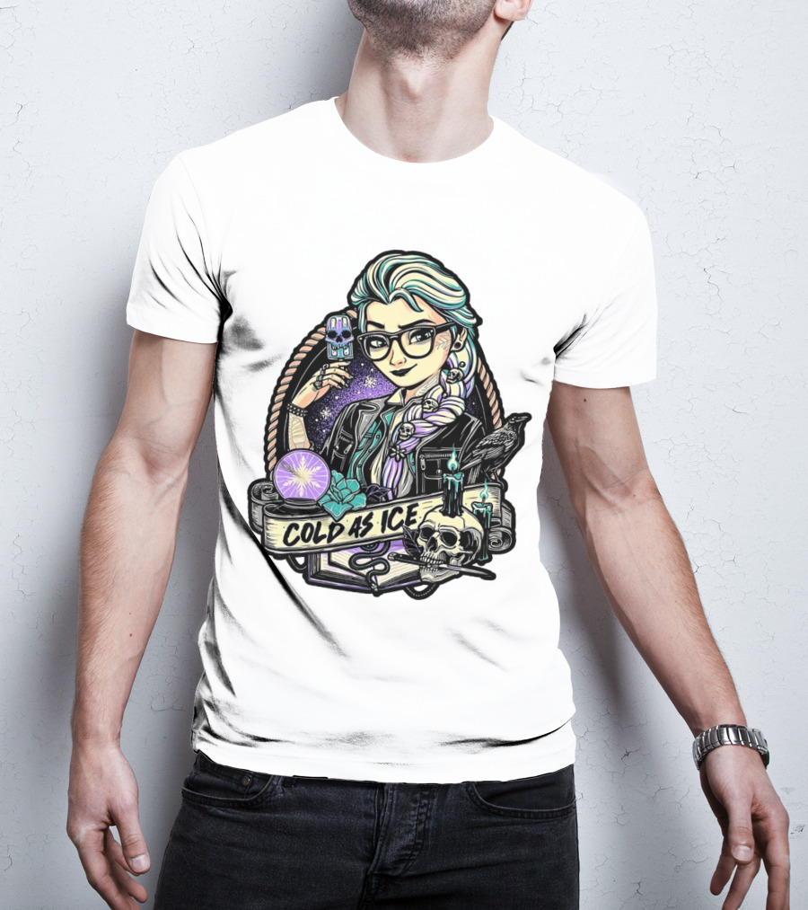 Frozen Elsa Cold As Ice Skull Raven Gothic Elements T-Shirt