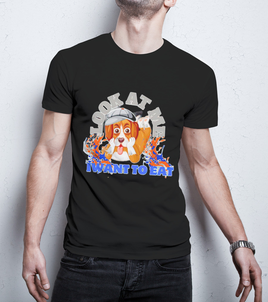 Look At Me I Want To Eat Cute Dog With Cap Splash Graphics T-Shirt