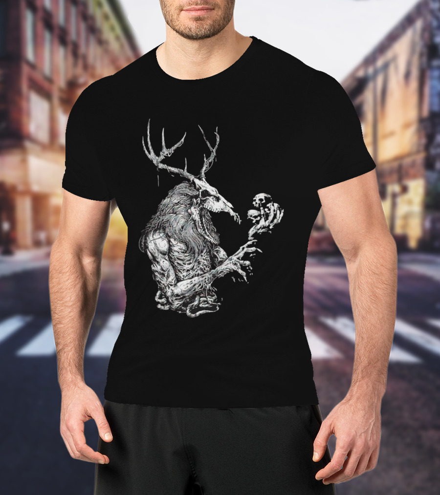 Wendigo Antlered Skull Creature Grasping Skulls T-Shirt