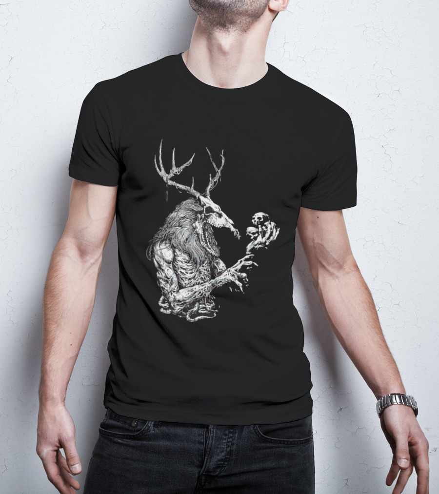 Wendigo Antlered Skull Creature Grasping Skulls T-Shirt