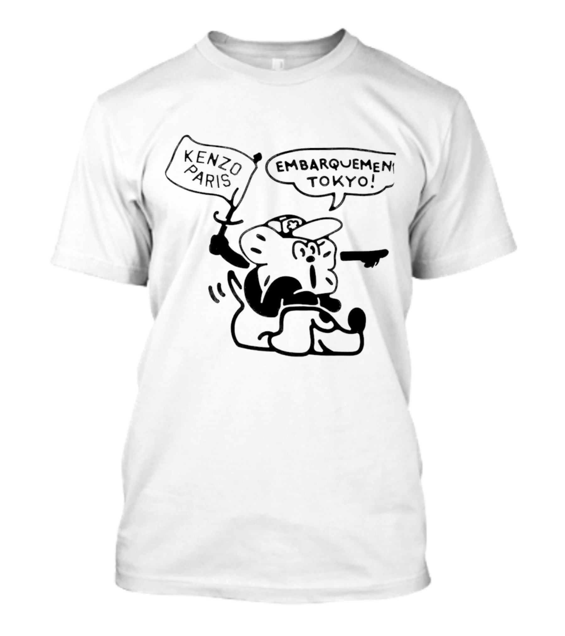 Kenzo Paris Embarquement Tokyo Cartoon Character With Flag T-Shirt