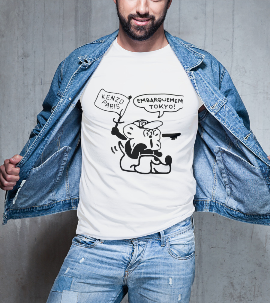 Kenzo Paris Embarquement Tokyo Cartoon Character With Flag T-Shirt