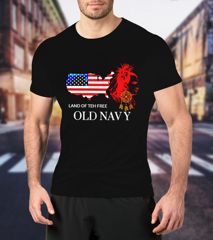 Land Of Teh Free Old Navy USA Flag Native American T-Shirt