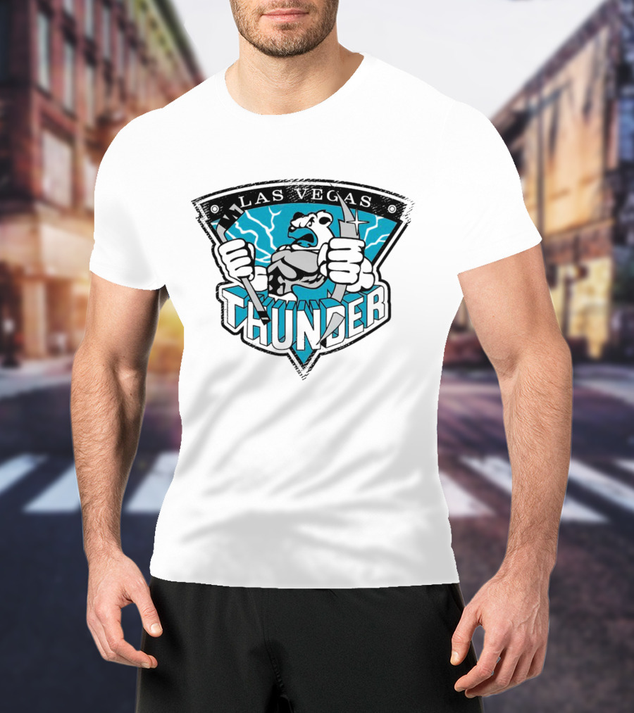 Las Vegas Thunder Hockey Bear With Lightning And Sticks T-Shirt