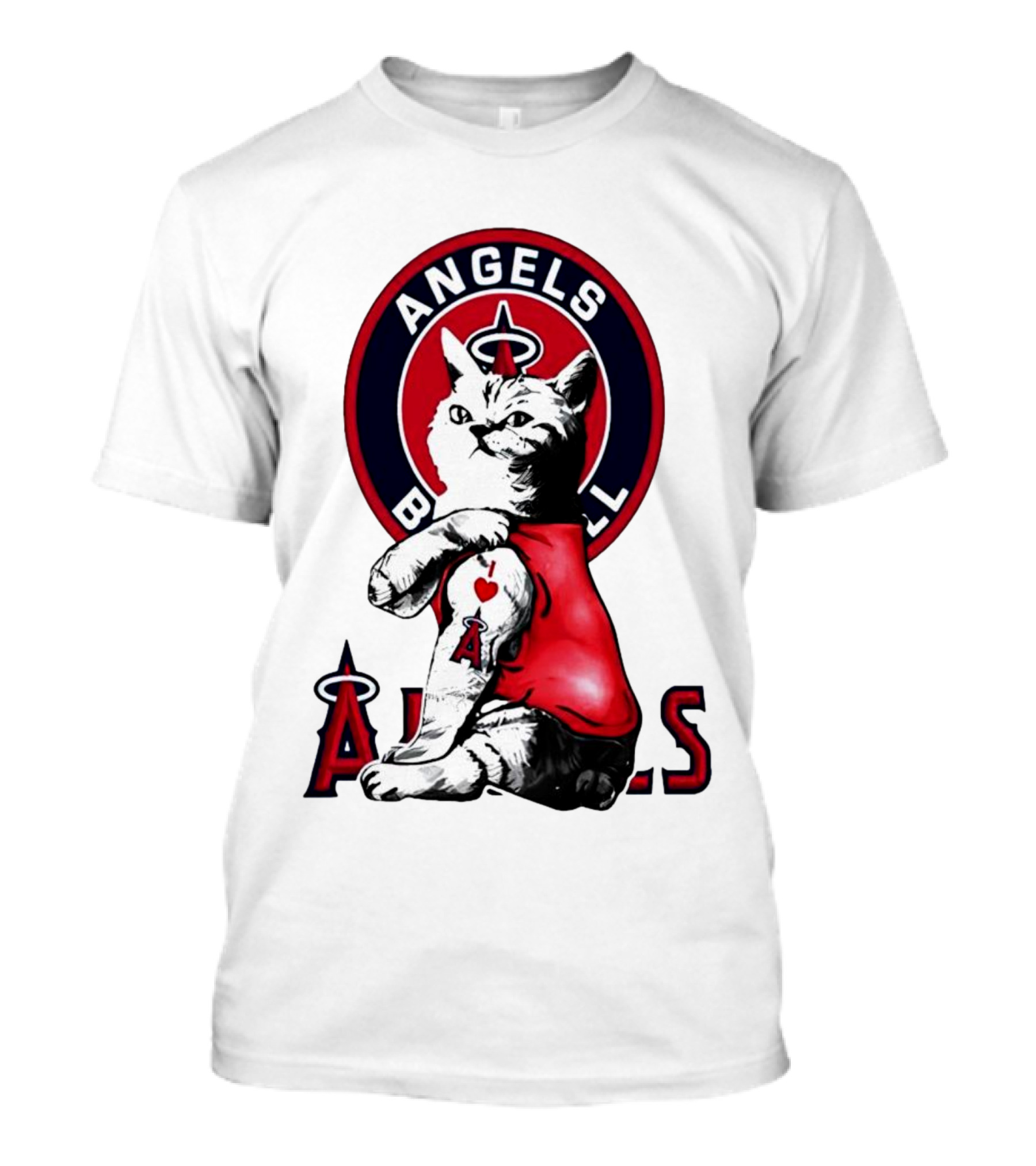 Tattoo Cat Los Angeles Angels Baseball Logo I Love Angels T-Shirt