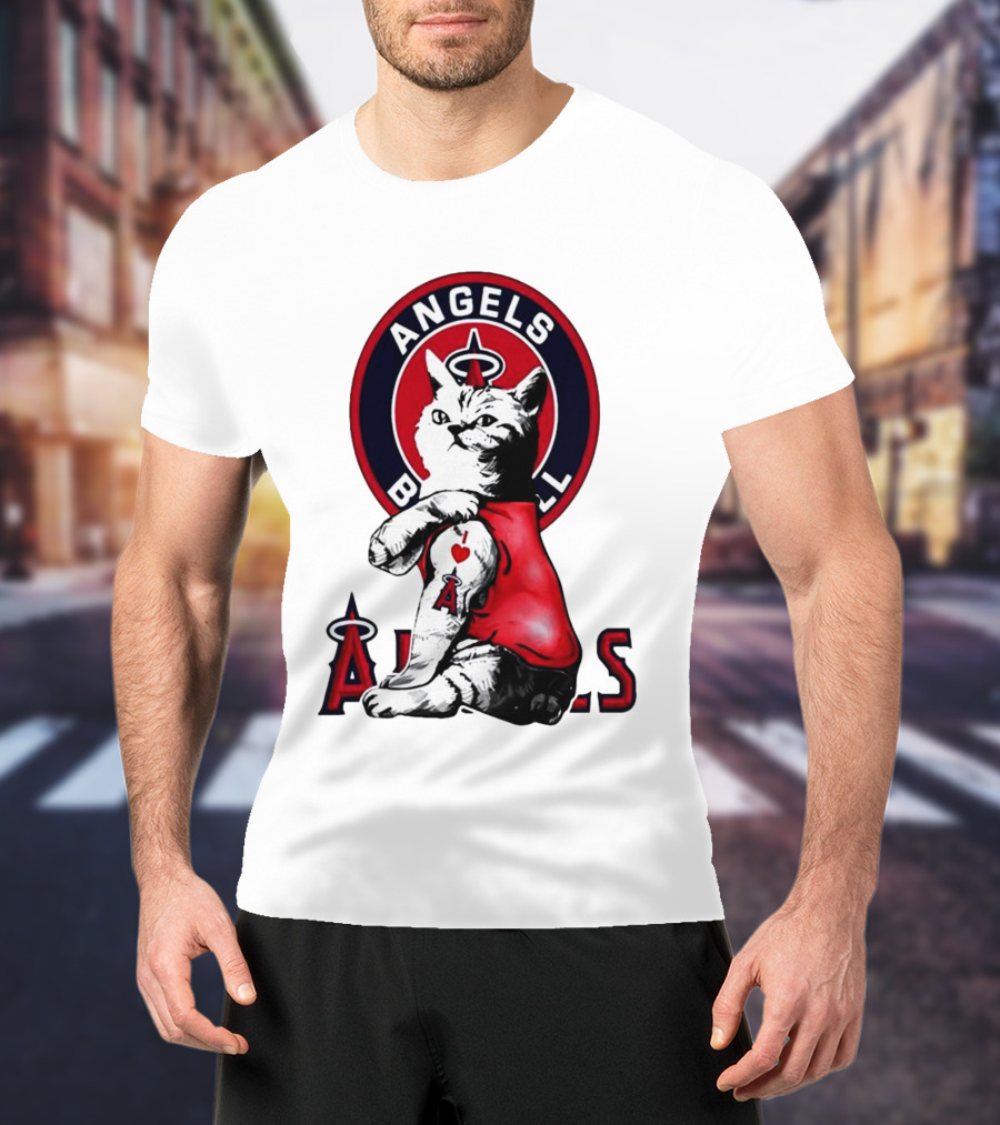 Tattoo Cat Los Angeles Angels Baseball Logo I Love Angels T-Shirt