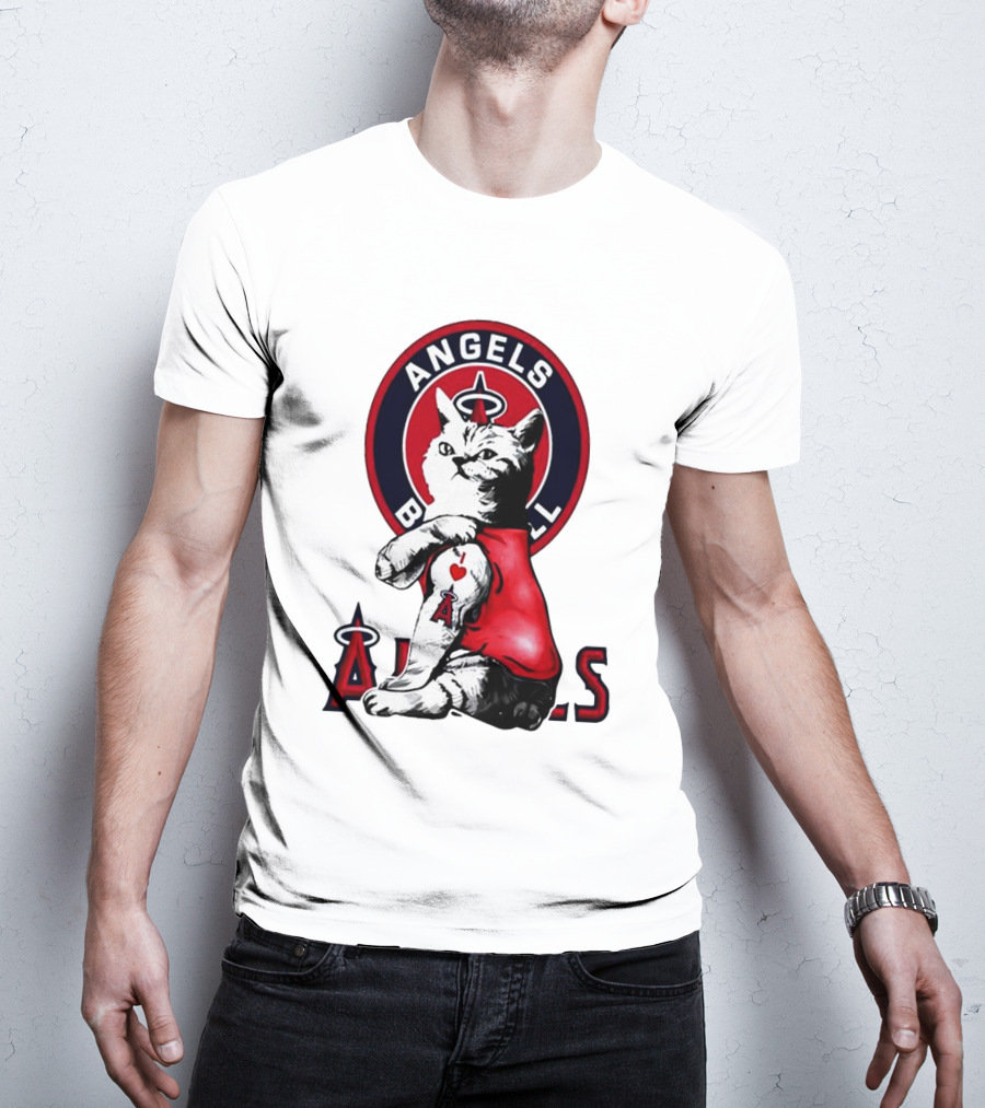 Tattoo Cat Los Angeles Angels Baseball Logo I Love Angels T-Shirt