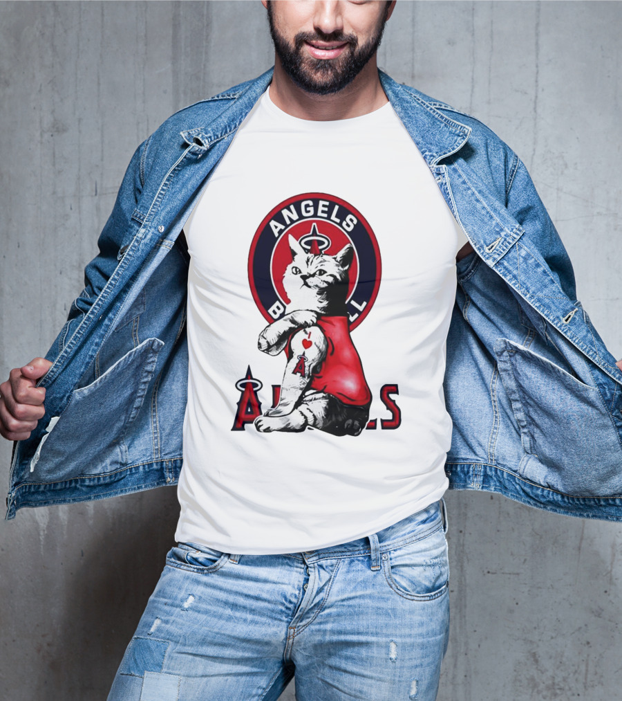 Tattoo Cat Los Angeles Angels Baseball Logo I Love Angels T-Shirt