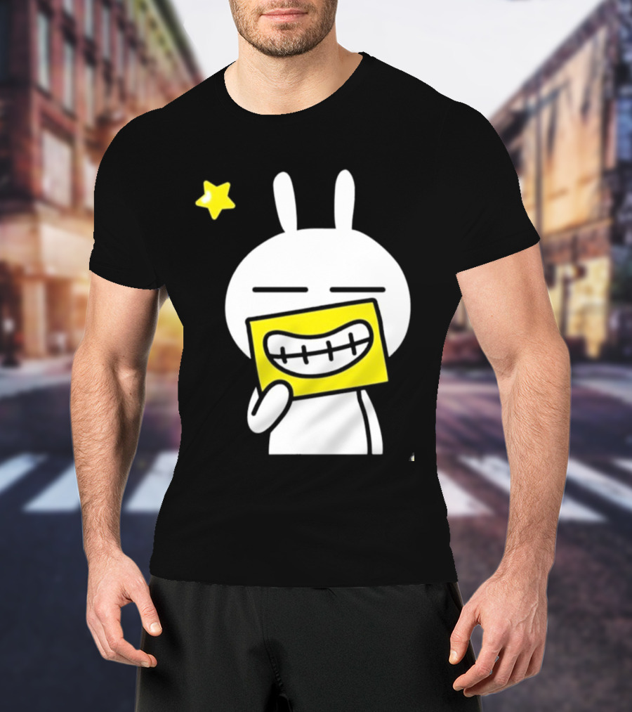 Tuzki Holding Fake Smile Cartoon Character With Star T-Shirt