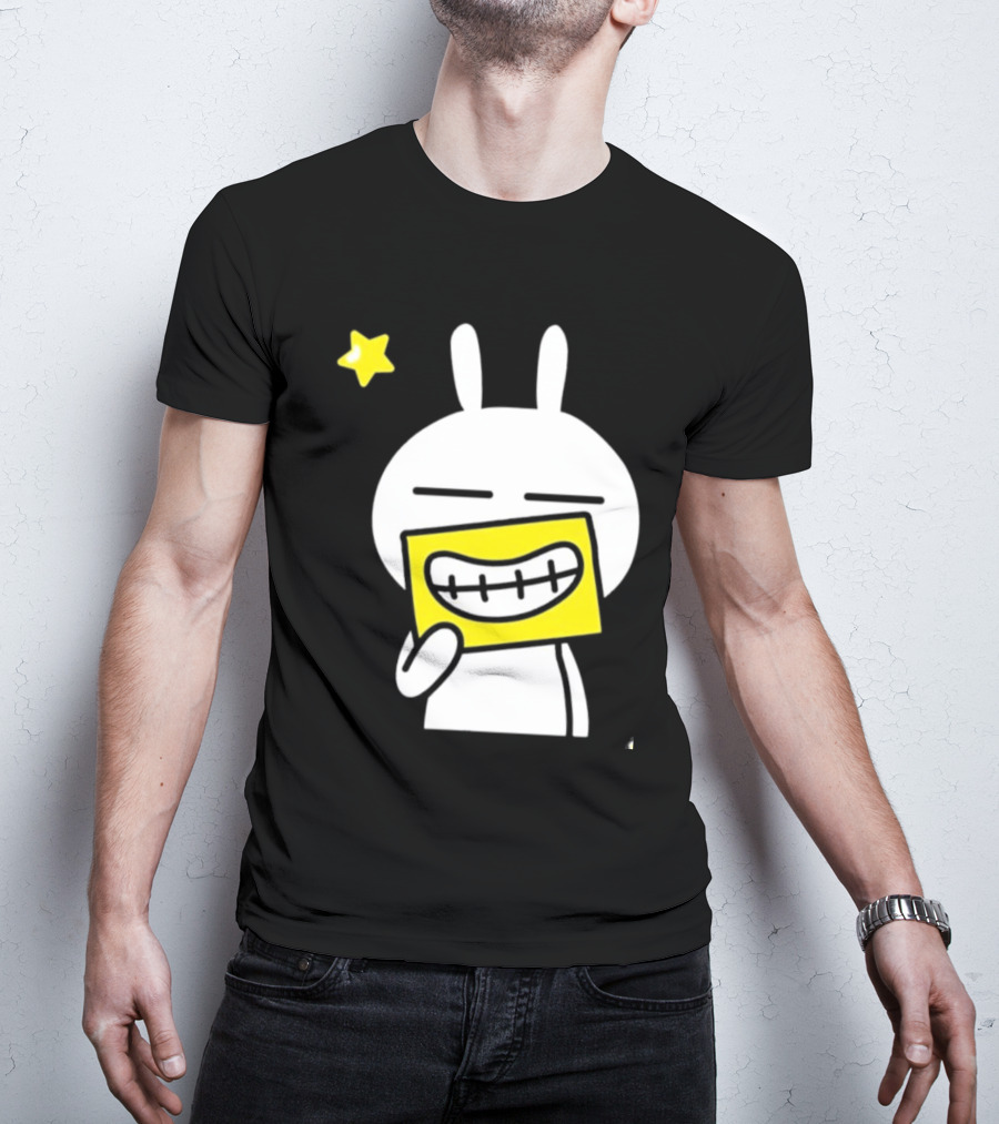 Tuzki Holding Fake Smile Cartoon Character With Star T-Shirt