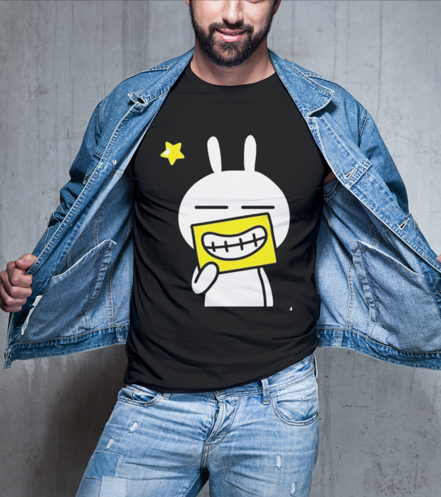 Tuzki Holding Fake Smile Cartoon Character With Star T-Shirt