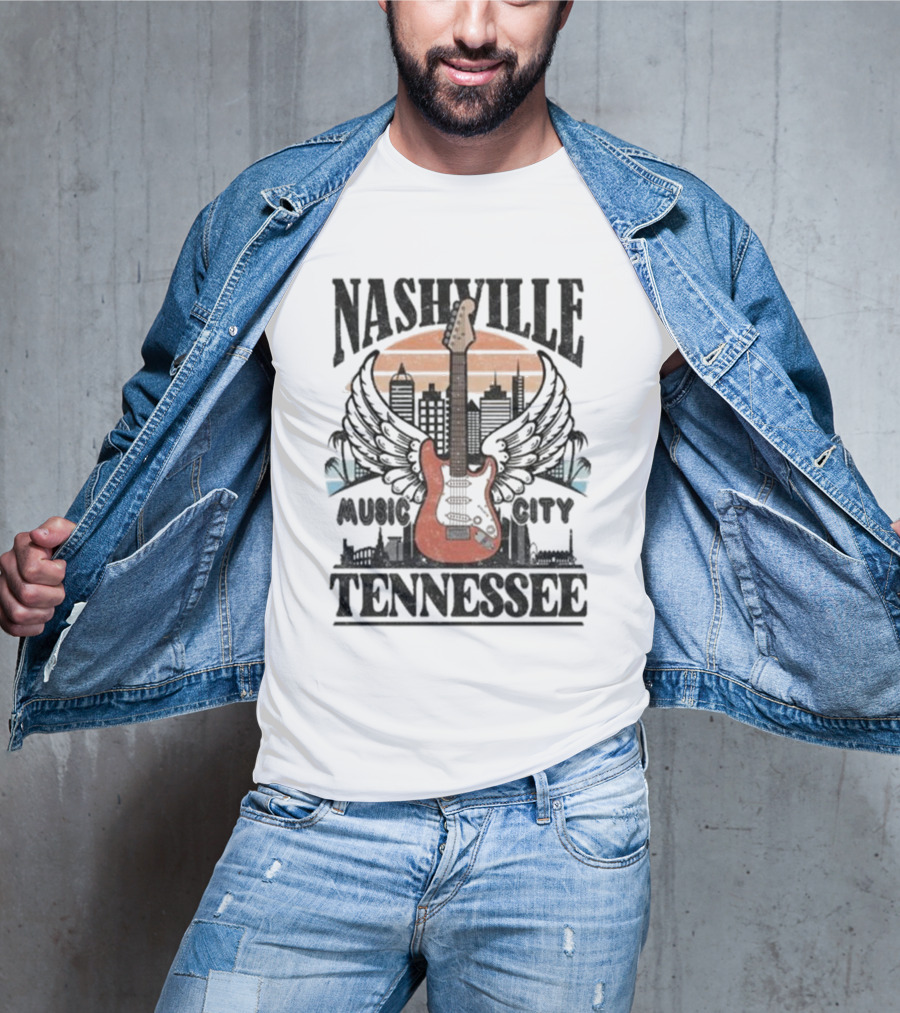 Nashville Tennessee Music City Electric Guitar Skyline Wings T-Shirt