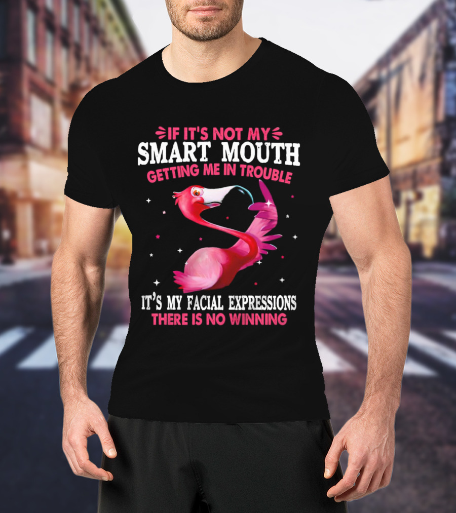 If It's Not My Smart Mouth Getting Me In Trouble It's My Facial Expressions There Is No Winning Flamingo T-Shirt