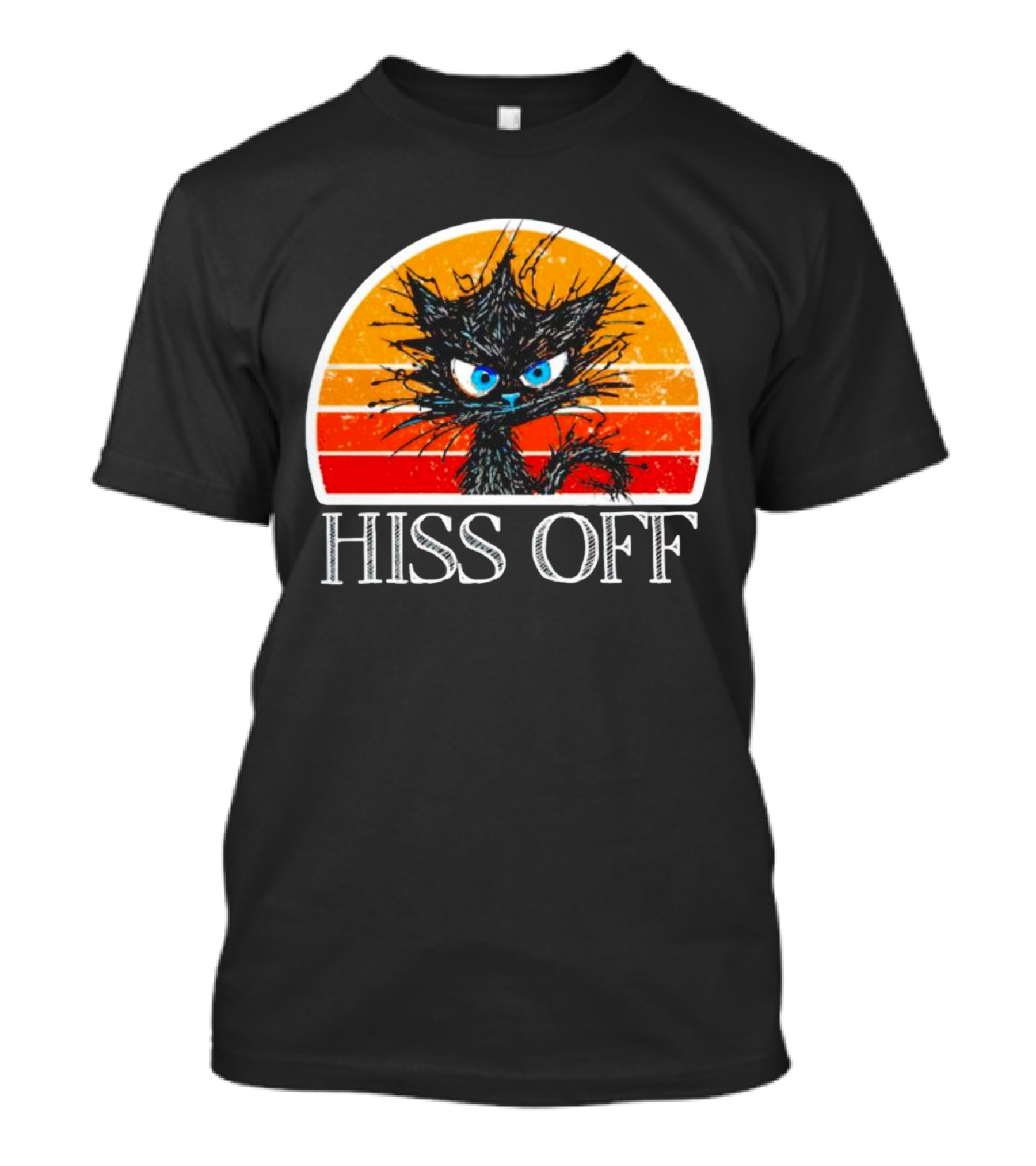 Hiss Off Funny Black Cat Vintage Sunset T-Shirt
